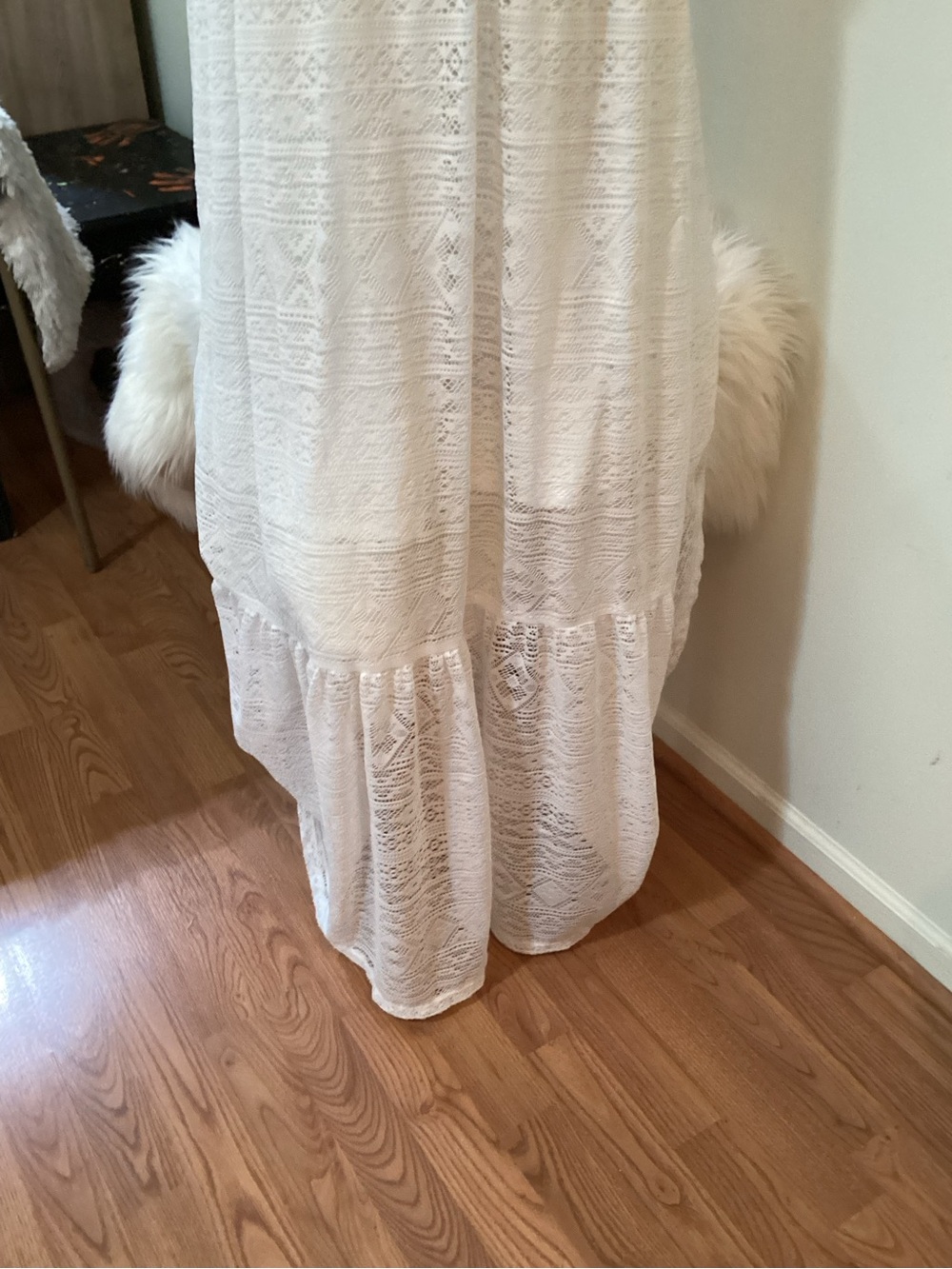Maurices White Lace Maxi Dress with attached mini skirt underneath - Size 2 - Picture 9 of 13
